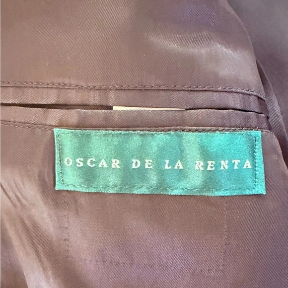 Oscar De La Renta Silk Blazer Mens Size 43 Brown Sport Coat Jacket Houndstooth - Picture 3 of 10